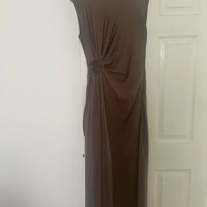 House of Harlow 1960 Brown Ruched Tie Front Sheath Dress